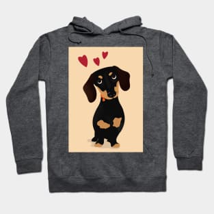 Cute Cartoon Dachshund with Three Red Hearts Hoodie